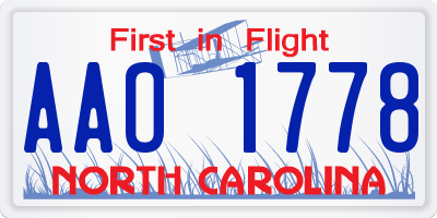 NC license plate AAO1778
