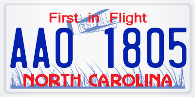 NC license plate AAO1805