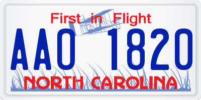 NC license plate AAO1820