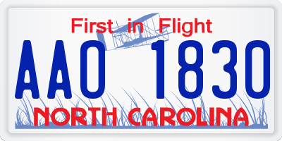 NC license plate AAO1830