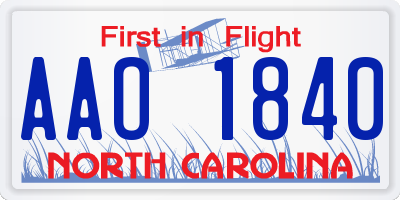 NC license plate AAO1840