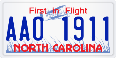 NC license plate AAO1911