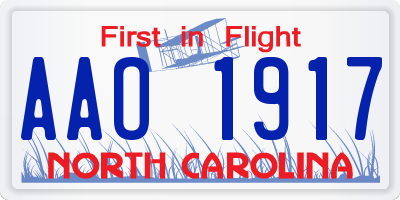 NC license plate AAO1917