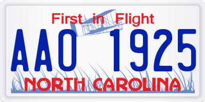 NC license plate AAO1925