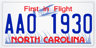 NC license plate AAO1930