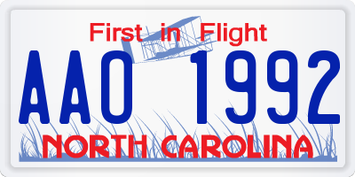 NC license plate AAO1992