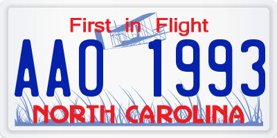 NC license plate AAO1993