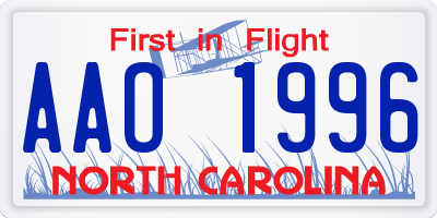 NC license plate AAO1996