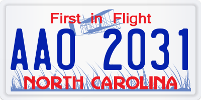 NC license plate AAO2031