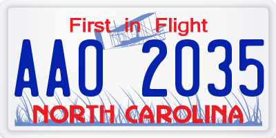 NC license plate AAO2035