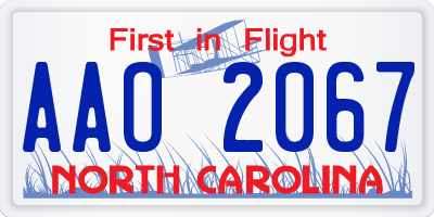 NC license plate AAO2067