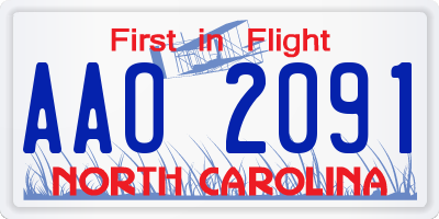 NC license plate AAO2091