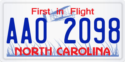 NC license plate AAO2098