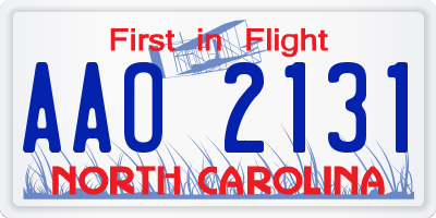 NC license plate AAO2131