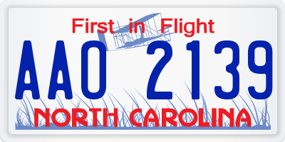 NC license plate AAO2139