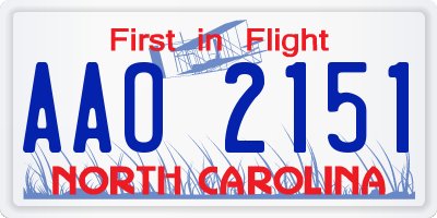 NC license plate AAO2151