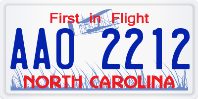 NC license plate AAO2212