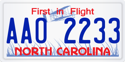 NC license plate AAO2233