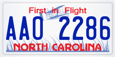 NC license plate AAO2286