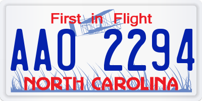 NC license plate AAO2294