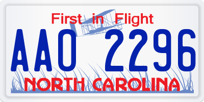 NC license plate AAO2296