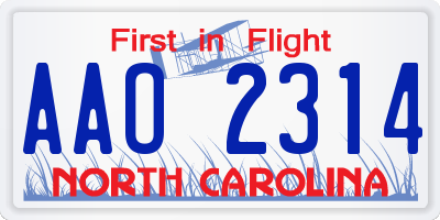 NC license plate AAO2314