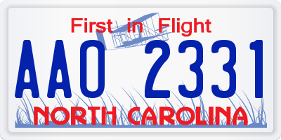 NC license plate AAO2331