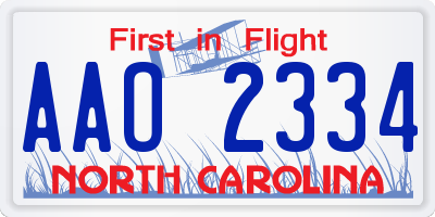 NC license plate AAO2334