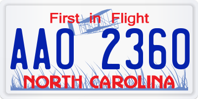 NC license plate AAO2360