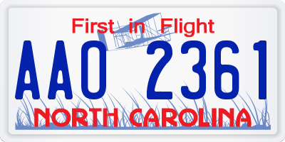 NC license plate AAO2361