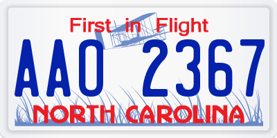 NC license plate AAO2367