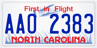 NC license plate AAO2383