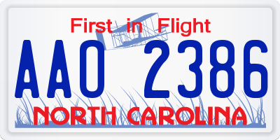 NC license plate AAO2386