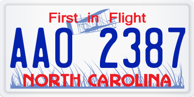 NC license plate AAO2387