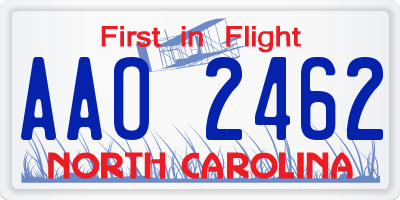 NC license plate AAO2462