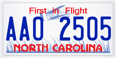 NC license plate AAO2505