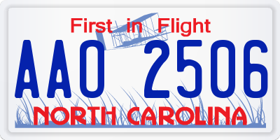 NC license plate AAO2506
