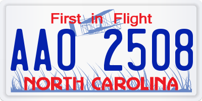NC license plate AAO2508