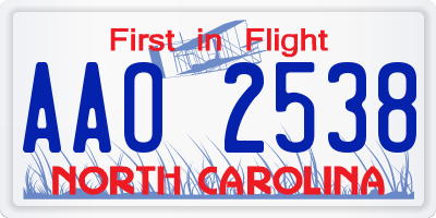NC license plate AAO2538