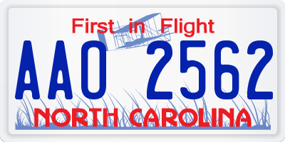 NC license plate AAO2562