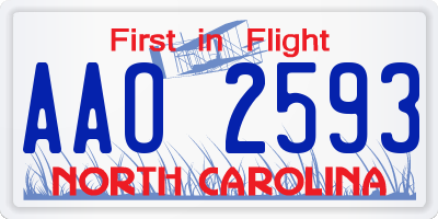 NC license plate AAO2593