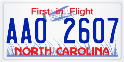 NC license plate AAO2607