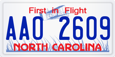 NC license plate AAO2609