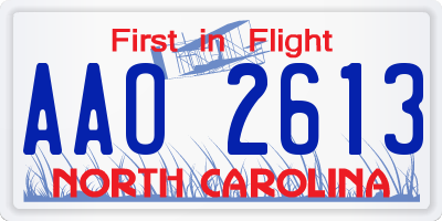 NC license plate AAO2613