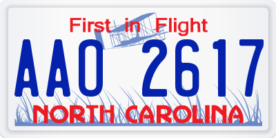 NC license plate AAO2617