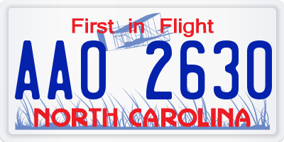NC license plate AAO2630