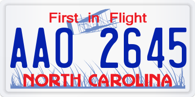 NC license plate AAO2645