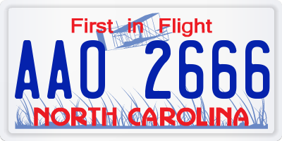 NC license plate AAO2666
