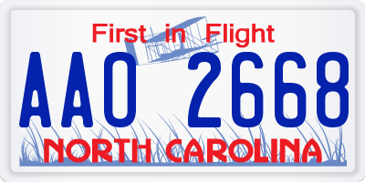 NC license plate AAO2668