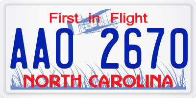 NC license plate AAO2670